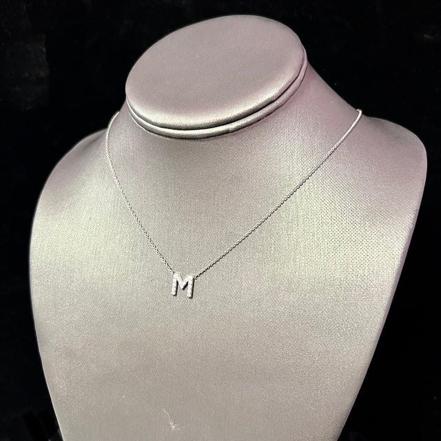 Metal Diamond Letter "M" Pendant Necklace 14k Gold 0.19 TCW Certified For Sale - Image 7 of 12