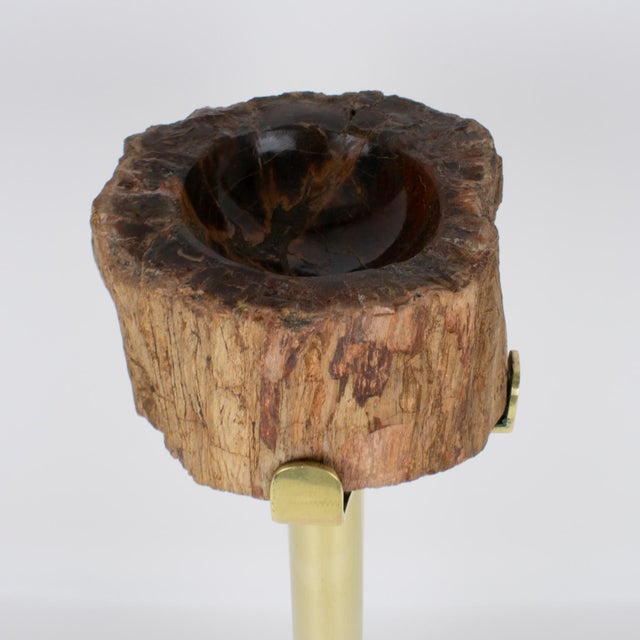 Mid-Century Brass and Petrified Wood Ashtray Vide Poche Side Table, circa 1960 For Sale - Image 4 of 14