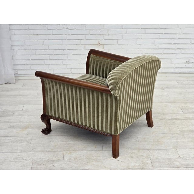 Green Danish Armchair in Furniture Velour and Teak Wood, 1950s For Sale - Image 8 of 15