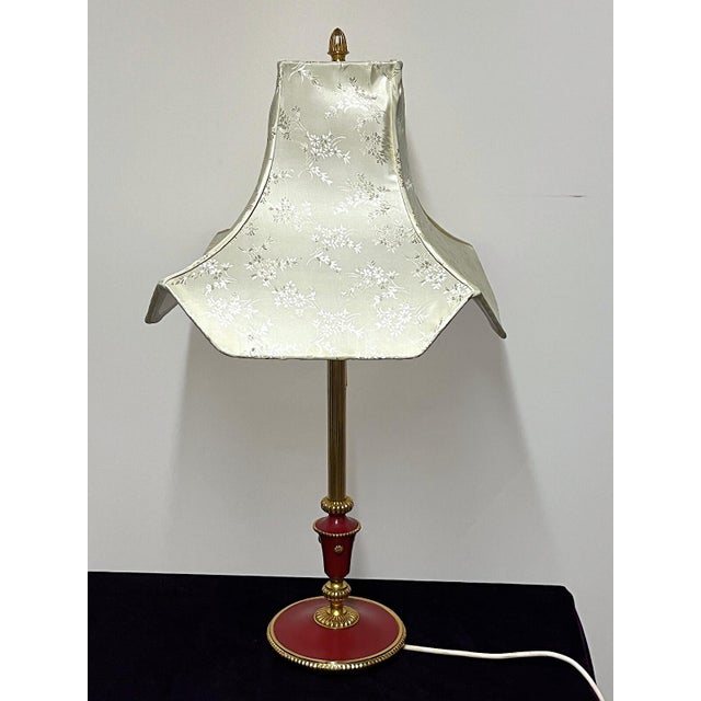 Mid-Century Modern Empire Brass Table Lamp with Fabric Shade from Unbekannt, 1960s For Sale - Image 3 of 11