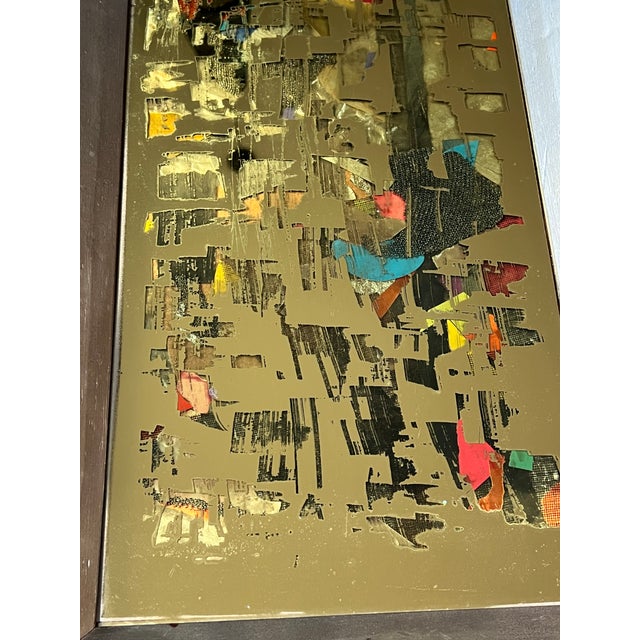 Mid-Century Modern Vintage Brutalist Reverse Glass Mirror Art Signed Mixed Media MCM Jere Style 25" For Sale - Image 3 of 17