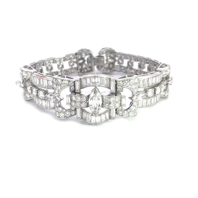 Diamond Platinum Bracelet 16 Carats Assorted Shape Open Design Art Deco For Sale - Image 4 of 7