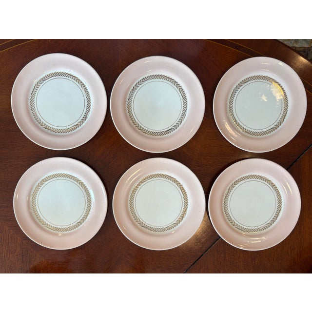 Elegant set of six mid-century American plates by Canonsburg Pottery of Pennsylvania. The beautifully understated design...