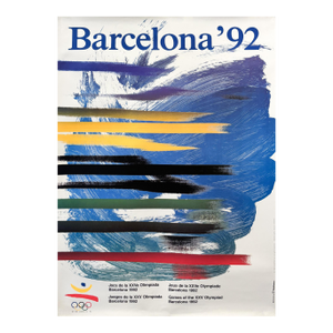 1992 Barcelona Olympic Poster, Blue, Yellow, Black, Green and Red Paint Lines - Saura/Torrente