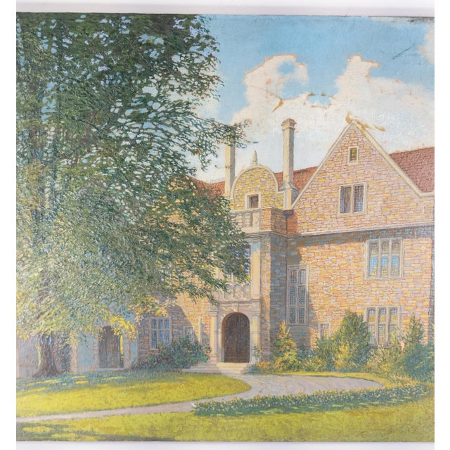 American 1930's Oil on Canvas Architectural Painting of Ward Manor at Bard College For Sale - Image 3 of 11