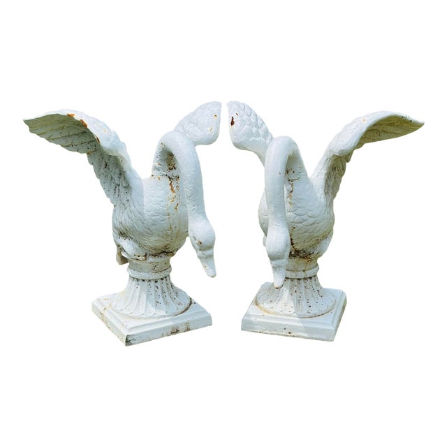 Vintage Cast Iron Swan Garden Ornaments, a Pair For Sale