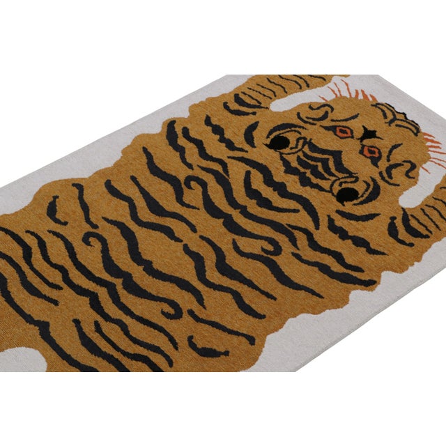 Rug & Kilim 2010s Rug & Kilim’s Tiger-Skin Rug in White With Gold & Black Pictorial For Sale - Image 4 of 8