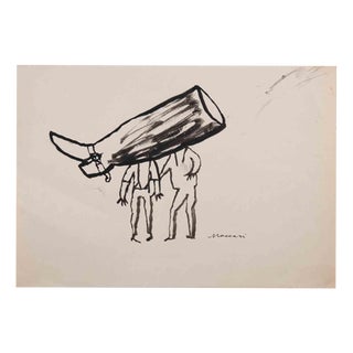 Mino Maccari, The Fixed Idea, 1940s, Watercolor For Sale