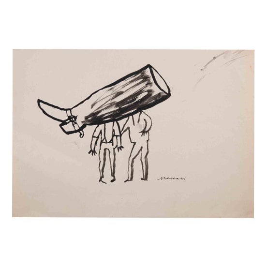 Mino Maccari, The Fixed Idea, 1940s, Watercolor For Sale