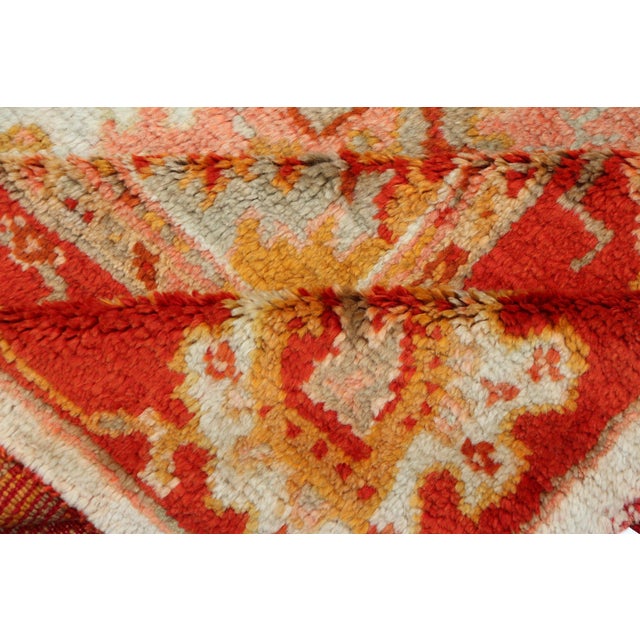 Antique Turkish Oushak With Elegant Motifs in Red, Ivory, Gold and Salmon Pink 7 X 9'8 For Sale - Image 14 of 15