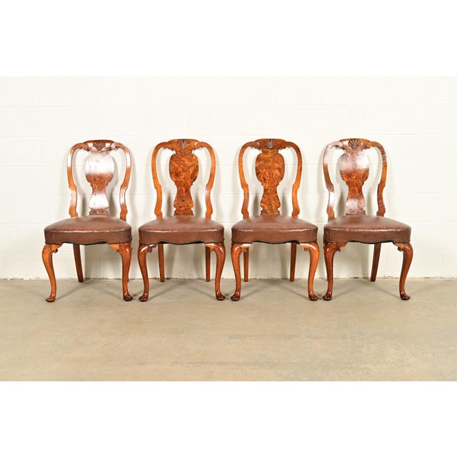 Queen Anne Antique English Queen Anne Burl Wood Dining Chairs, Circa 1860s For Sale - Image 3 of 13