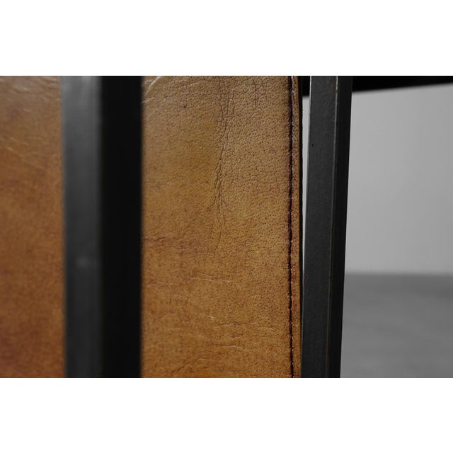 Black Mid-Century Magazine Holder in Metal, Wood and Leather, Belgium, 1960s For Sale - Image 8 of 13