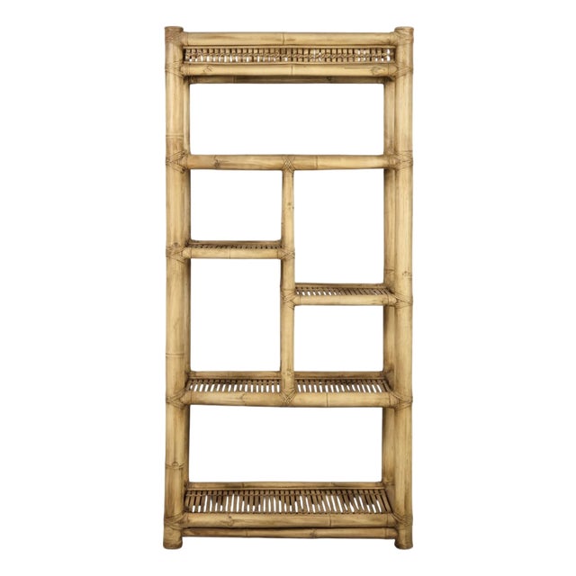Vintage Mid-Century Palm Beach Regency Bamboo and Rattan Etagere For Sale