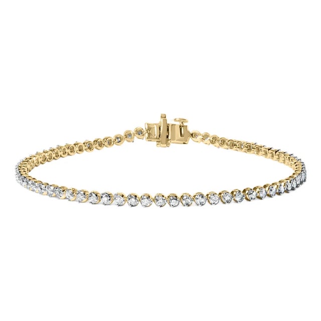 10K Yellow Gold Plated Sterling Silver 1.0 Cttw Round Diamond Tennis Bracelet For Sale
