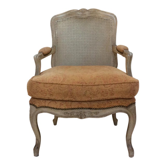 French Style Armchair With Caned Back For Sale