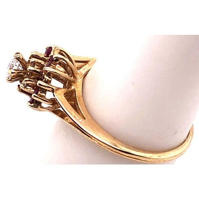 Modern 14 Karat Yellow Gold Diamond and Ruby Cluster Contemporary Ring 0.20 TDW, Size 6 For Sale - Image 3 of 8