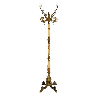 Italian Onyx Marble and Brass Coat Stand, 1960s For Sale