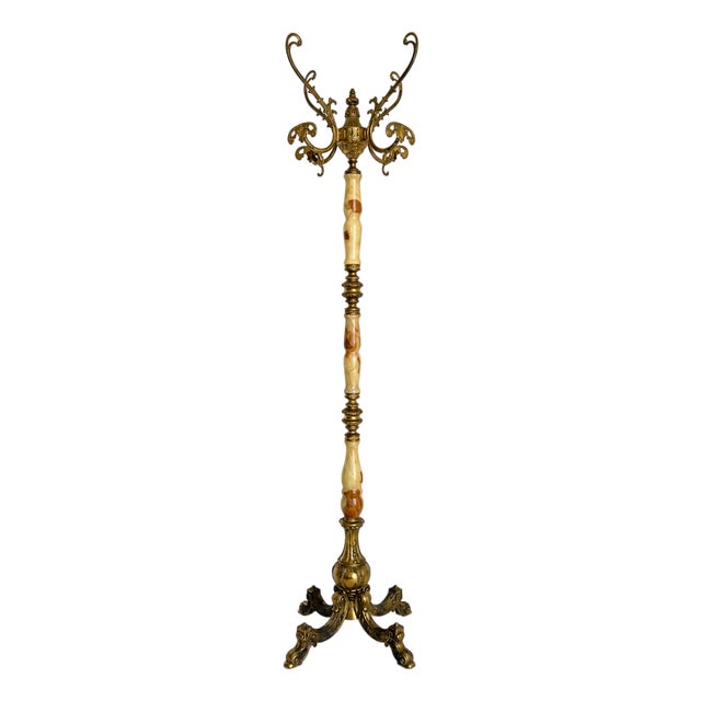 Italian Onyx Marble and Brass Coat Stand, 1960s For Sale