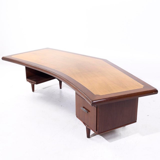 Monteverdi-Young Signature Line Mid Century Walnut Boomerang Desk For Sale - Image 10 of 10