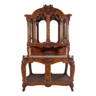 Louis XV Style Walnut Buffet Deux Corps With Mirrored Back, France, Mid-19th Century For Sale