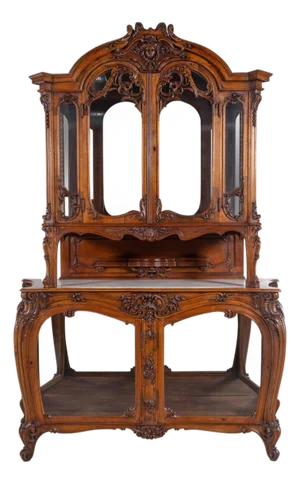 Louis XV Style Walnut Buffet Deux Corps With Mirrored Back, France, Mid-19th Century