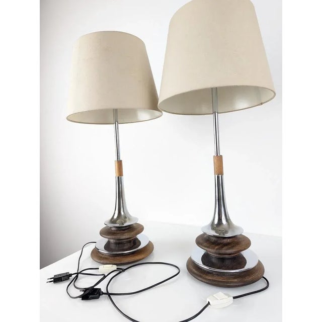 Wooden and Chromed Lamps from Laurel, 1960s, Set of 2 For Sale - Image 4 of 11