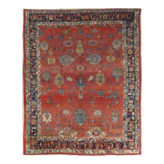 Antique North West Persian Carpet, Handmade Rust Red, Navy, Wool, Allover Design For Sale