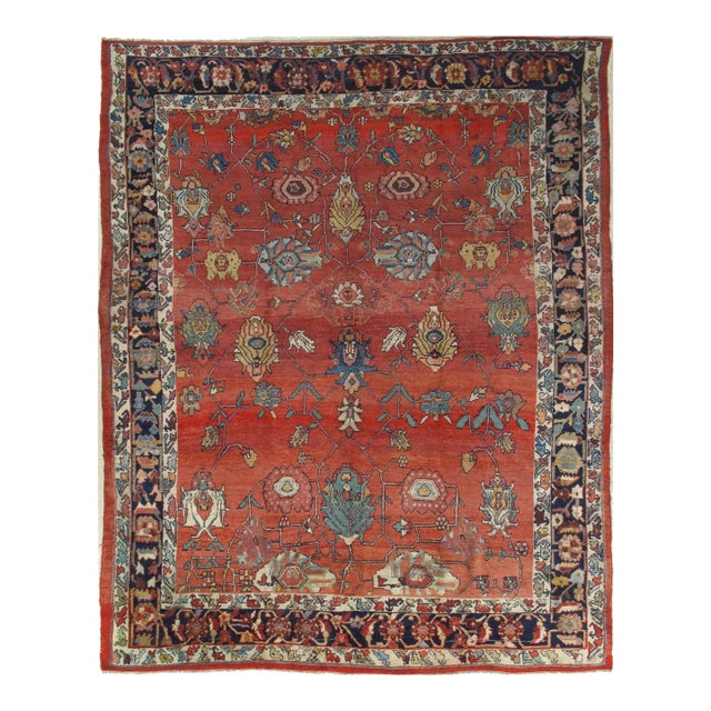 Antique North West Persian Carpet, Handmade Rust Red, Navy, Wool, Allover Design For Sale