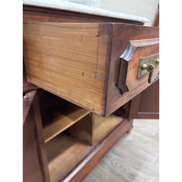 White Antique Late 1800s Victorian Walnut Marble Top Washstand For Sale - Image 8 of 12