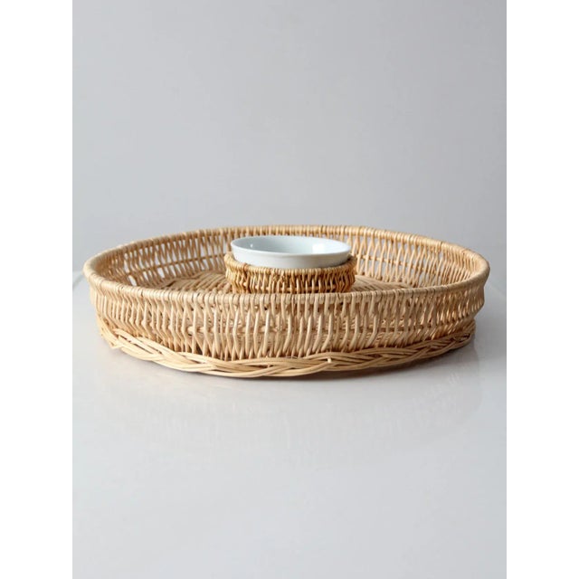 Late 20th Century Vintage Woven Serving Tray With Bowl For Sale - Image 5 of 11