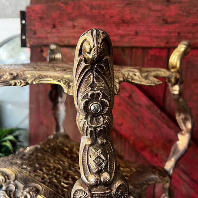 Late 19th Century Ornate Brass 3-Tiered Plant Stand or Accent Table With Intricate Engraved Details For Sale - Image 9 of 17