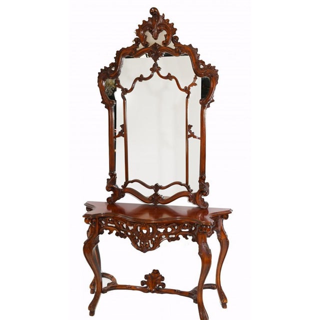 Wood Italian Carved Console Table Mirror, 1920s, Set of 2 For Sale - Image 7 of 8