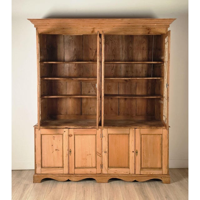 Traditional Antique English Pine Breakfront Bookcase For Sale - Image 3 of 7
