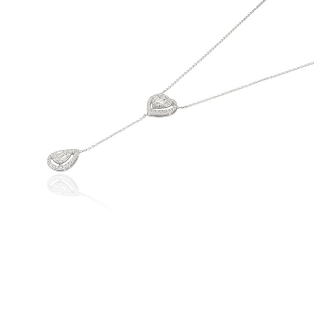 Diamond Halo Heart & Teardrop Lariat Necklace in 14k White Gold, 16 Inches For Sale - Image 4 of 17