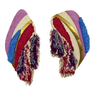 1980s Vintage Fowler Thelen Contemporary Modern Hanging Abstract Fiber Wall Art - a Pair For Sale