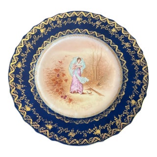 Haviland Limoges Cabinet Portrait Plate Features Cobalt & Gold # 1 of 2 For Sale