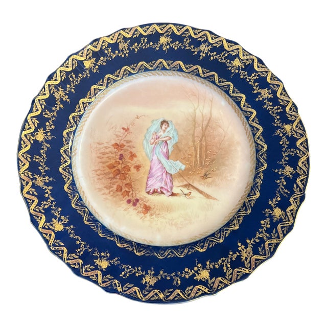 Haviland Limoges Cabinet Portrait Plate Features Cobalt & Gold # 1 of 2 For Sale
