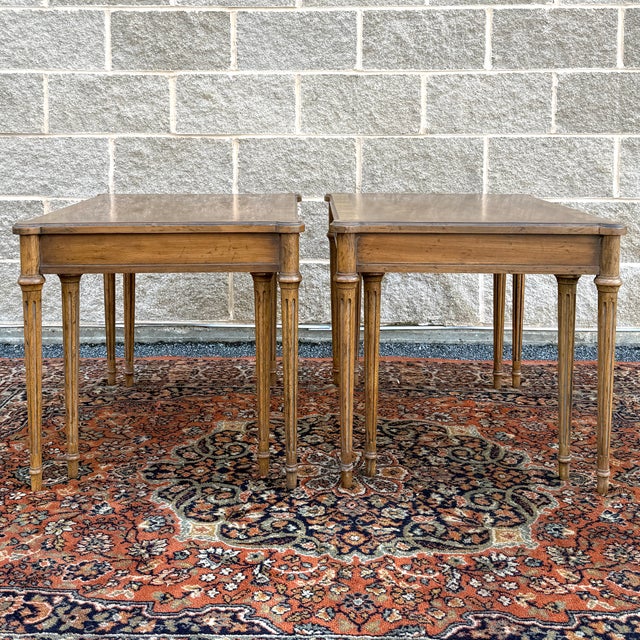 Wood 1960s Heritage Furniture French Louis XVI Golden Walnut Nesting Side Tables - Set of 4 For Sale - Image 7 of 17