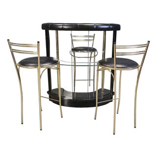 Hollywood Regency Bar with Stools, Italy, 1970s, Set of 4 For Sale