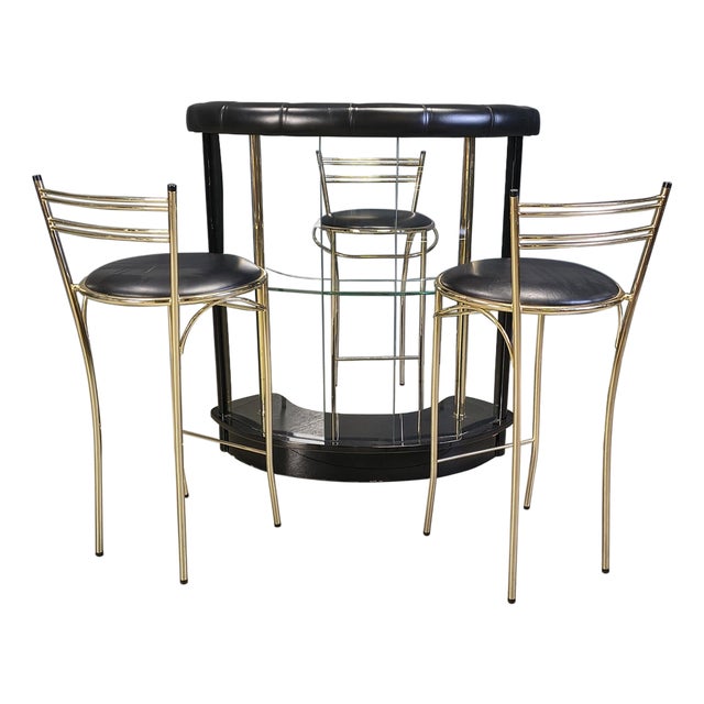 Hollywood Regency Bar with Stools, Italy, 1970s, Set of 4 For Sale