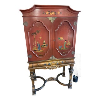 Chinoiserie Cabinet on Stand Lacquer Amfurnoco 1930s For Sale