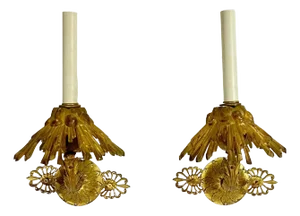 Late 19th Century French Empire Style Gilt Metal Sconces with Sunburst Motif - A Pair