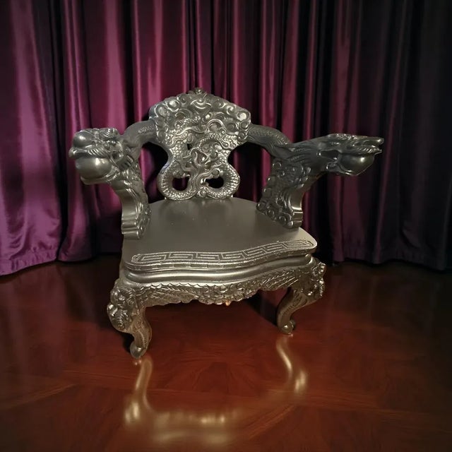 Chinese Mid 20th Century Restored Chinese Dragon Throne Chair – Hand-Carved - Rare/Nice For Sale - Image 3 of 12