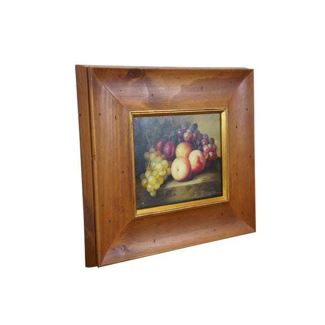 Realism Late 20th Century Timeless Treasures M. Francis Still Life Grape Peach Plum Fruit Oil Painting 18" For Sale - Image 3 of 13