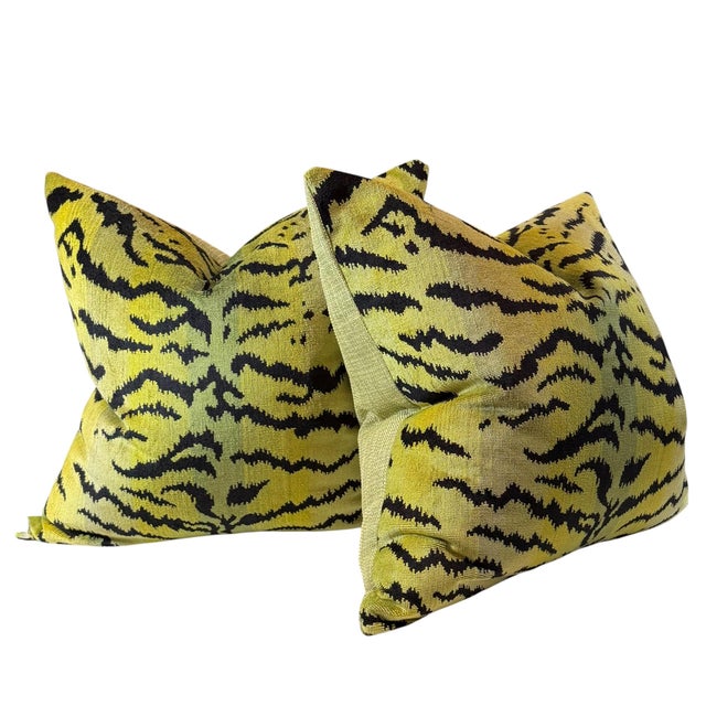 Italian Green Scalamandré Zebra Pillows- A Pair For Sale - Image 3 of 4