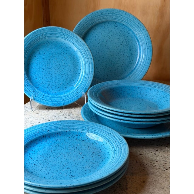 Vintage Celtic Atlantis Blue Speckled Plate Set – 10 Pieces Irish Fine Earthenware by Celtic Ceramics (Kilrush Pottery) A...