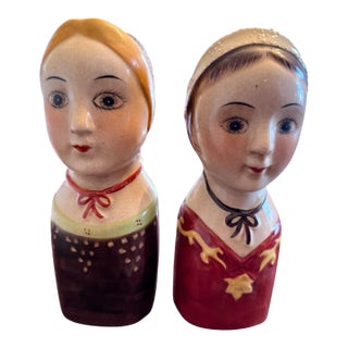 Vintage Scandinavian Folk Art Ceramic Bust Vases- a Pair For Sale