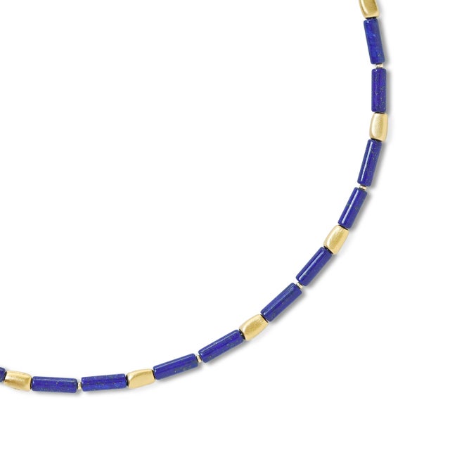 Lapis Lazuli Tube Gold Station Necklace For Sale In New York - Image 6 of 8
