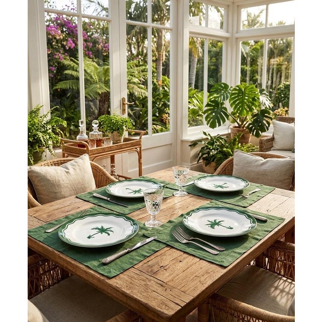 Anthropologie X Fern & Co. Tropical Palm Scalloped Dinner Plates - Set 4 For Sale - Image 11 of 12