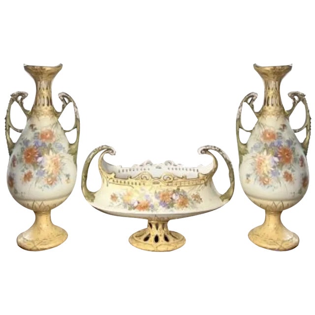 Royal Vienna Centrepiece and Side Vases, 1850s, Set of 3 For Sale